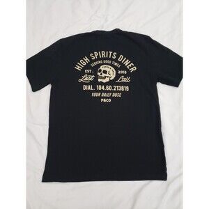 P&CO Last Call High Spirits Dinner Skull Graphic Tee Black Shirt Mens Large